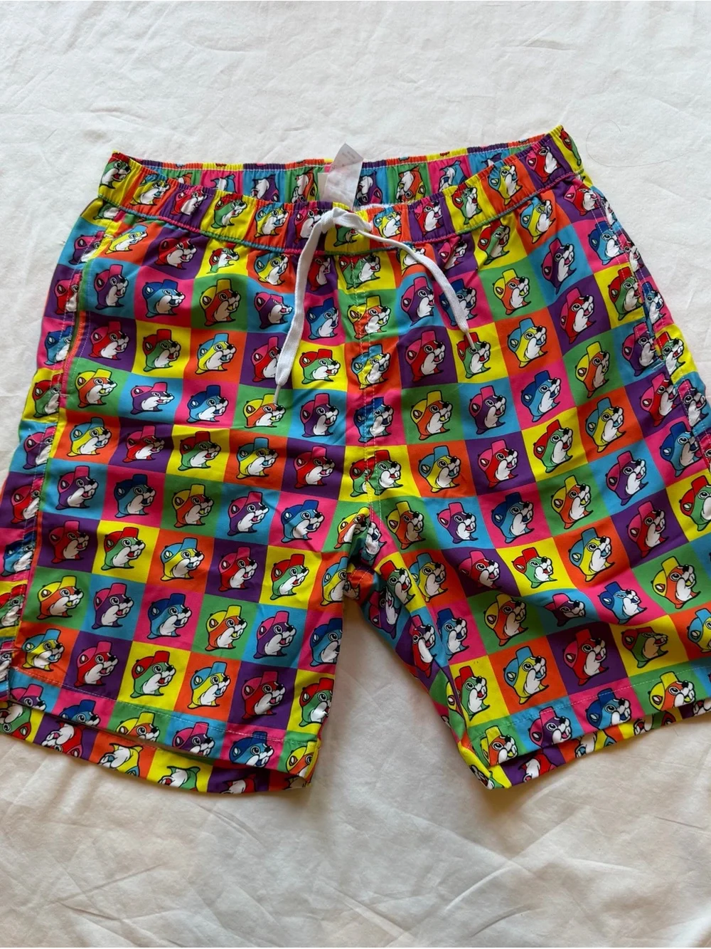 Buc-ee’s Rainbow Beaver Swim Trunks Board Shorts Men’s Medium M Retro 7” inseam